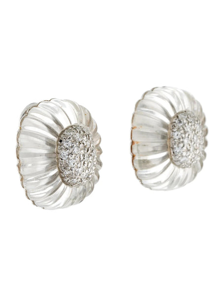Maz White Gold Carved Crystal Diamond Earrings