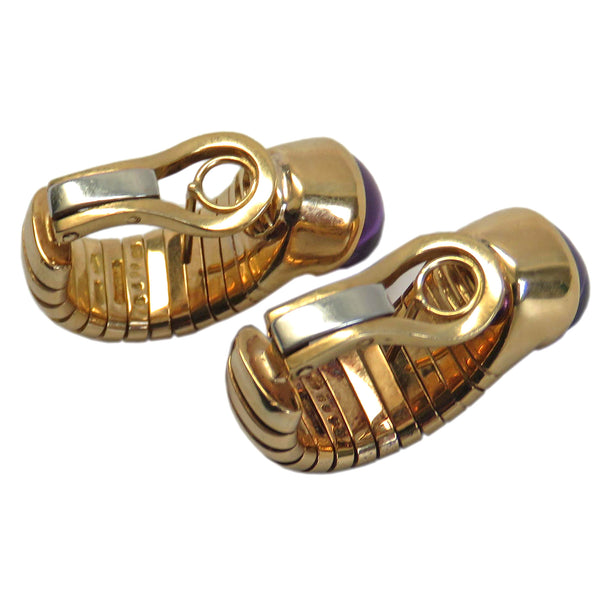 Bulgari Tubogas Gold Amethyst Earrings