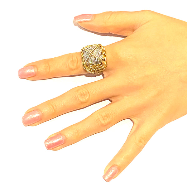 David Webb Leaf Motif Gold Platinum Diamond Ring
