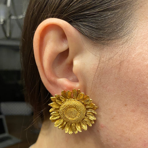 Asprey Gold Large Sunflower Earrings