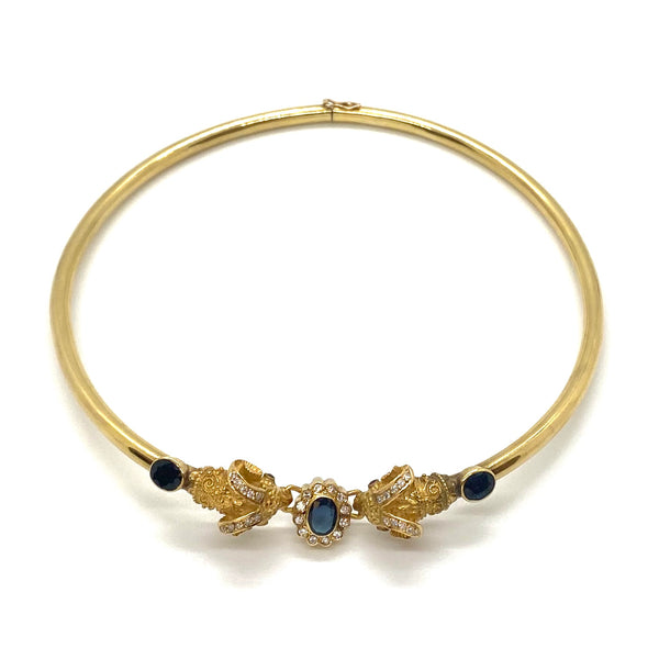 Vintage Ilias Lalaounis Gold Sapphire Diamond Ruby Ram's Head Necklace