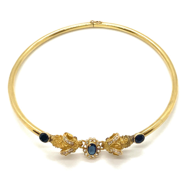 Vintage Ilias Lalaounis Gold Sapphire Diamond Ruby Ram's Head Necklace