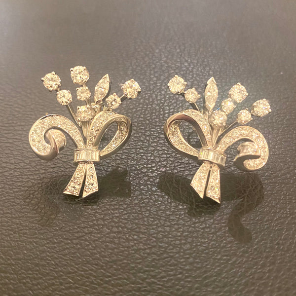 Mid-Century Platinum 4 Carat Diamond Earrings