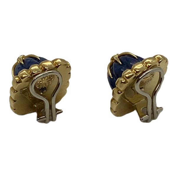 Vintage Gold Carved Sodalite Diamond Earrings