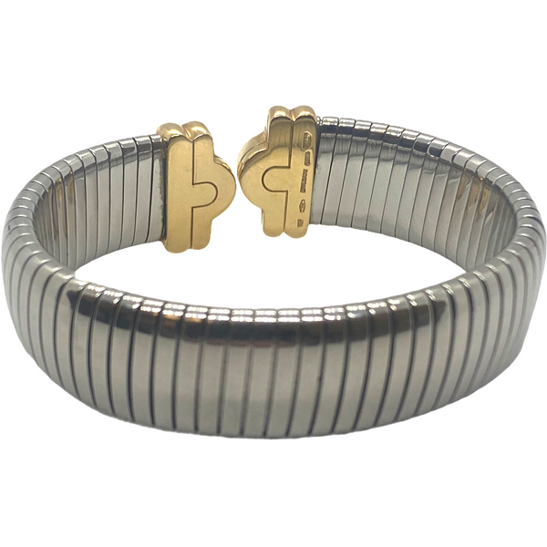 Bulgari Tubogas Gold and Steel Cuff Bracelet