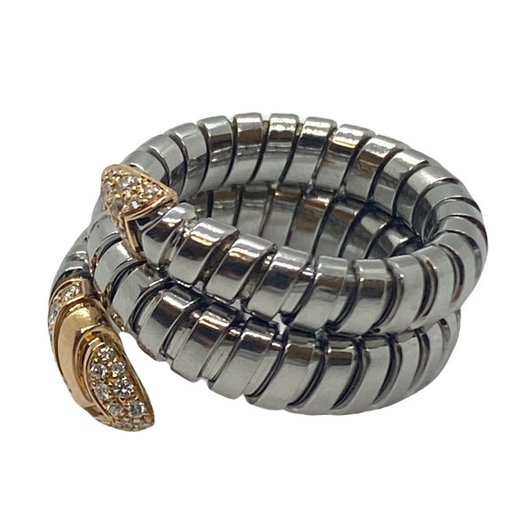 Bulgari Serpenti Gold and Steel Diamond Wrap Ring
