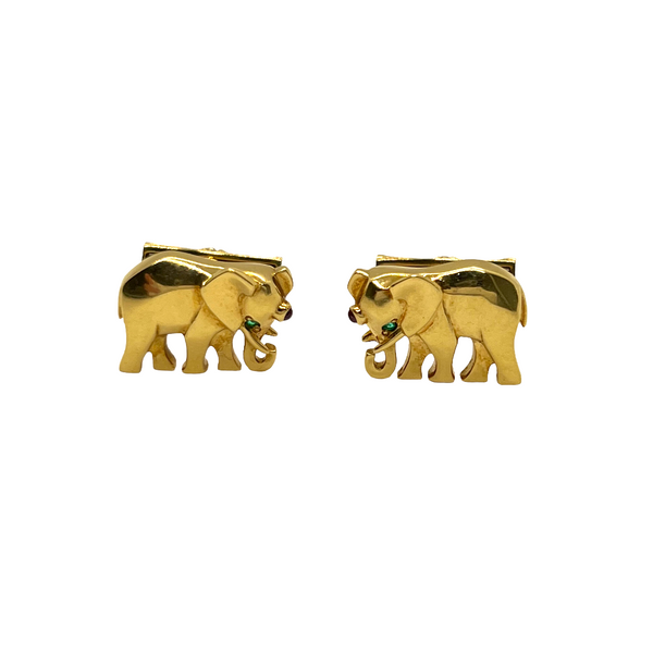 Cartier Gold Emerald Ruby Elephant Cufflinks