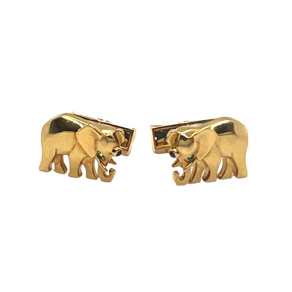 Cartier Gold Emerald Ruby Elephant Cufflinks