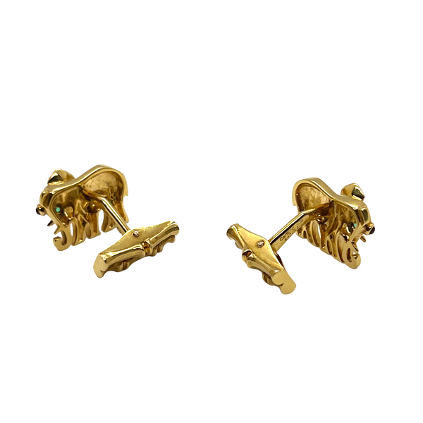 Cartier Gold Emerald Ruby Elephant Cufflinks