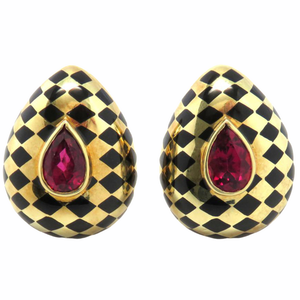 Angela Cummings Gold Pink Tourmaline Black Jade Earrings