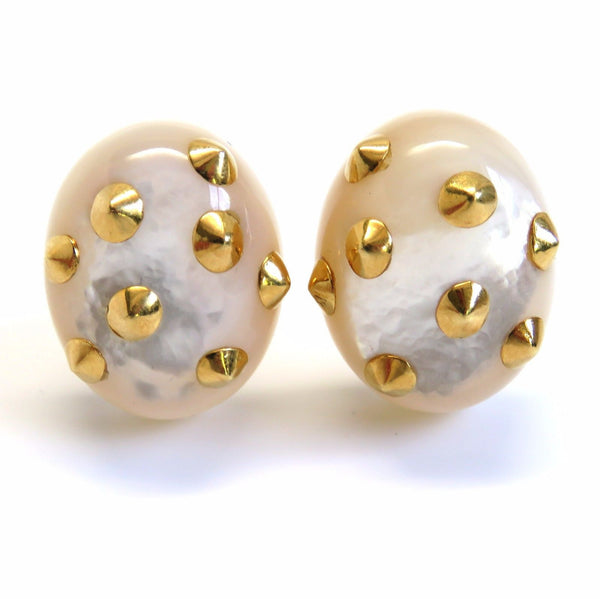 Angela Cummings Gold Mother of Pearl Studded Earrings