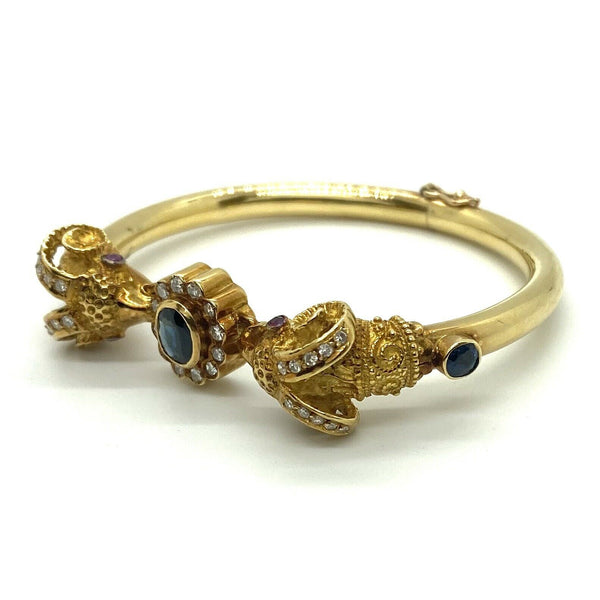 Vintage Ilias Lalaounis Gold Sapphire Diamond Ruby Ram's Head Bracelet