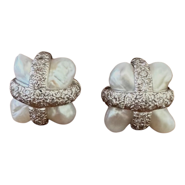 Christopher Walling Gold Diamond Biwa Pearl Earrings