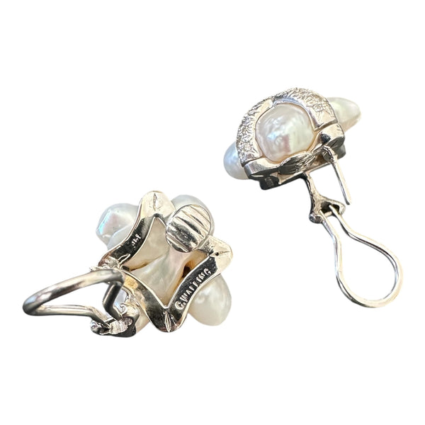 Christopher Walling Gold Diamond Biwa Pearl Earrings