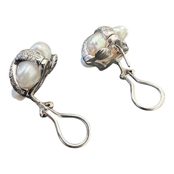 Christopher Walling Gold Diamond Biwa Pearl Earrings