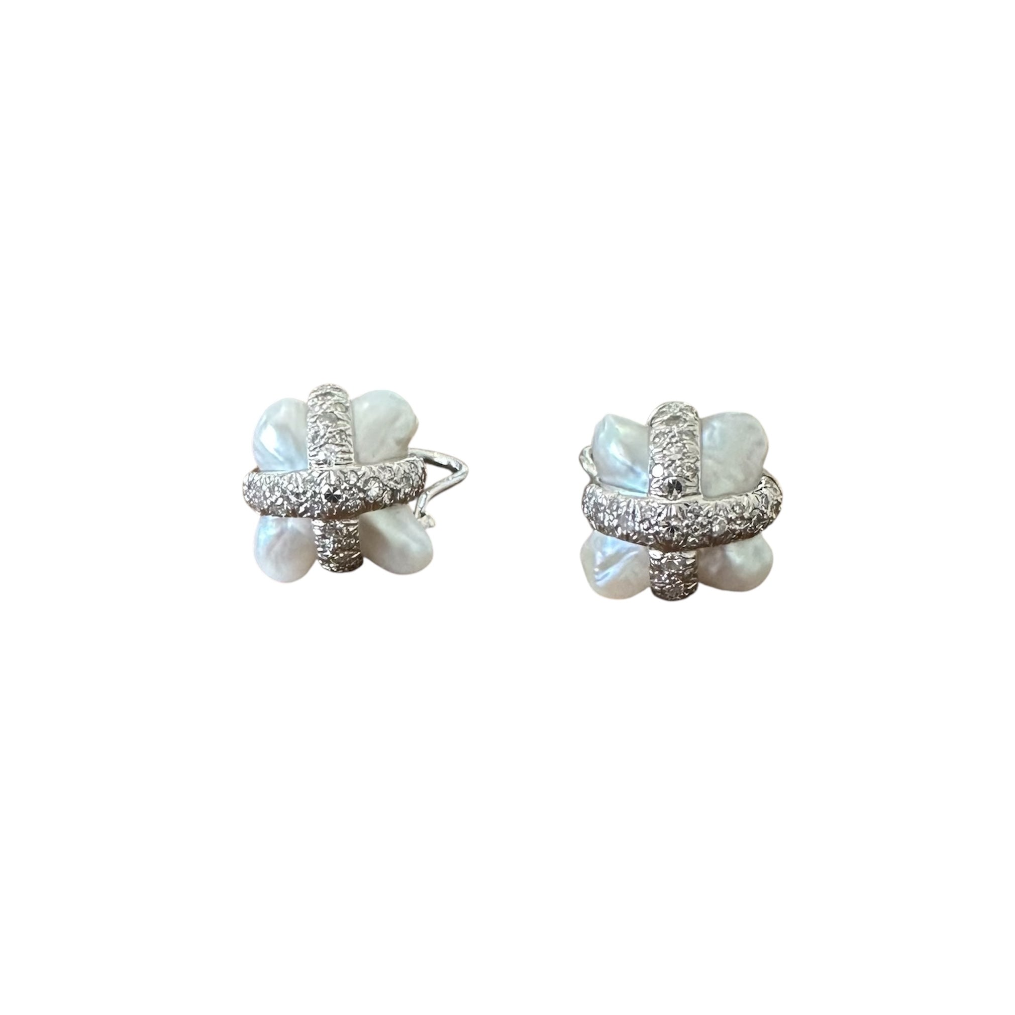 Christopher Walling Gold Diamond Biwa Pearl Earrings