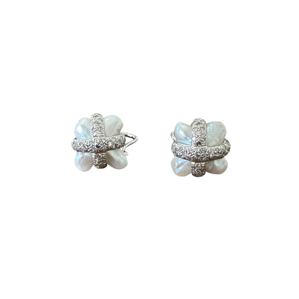 Christopher Walling Gold Diamond Biwa Pearl Earrings