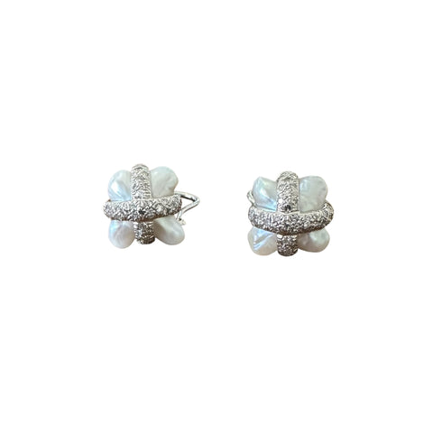 Christopher Walling Gold Diamond Biwa Pearl Earrings