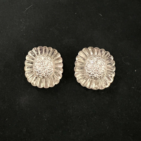 Maz White Gold Carved Crystal Diamond Earrings