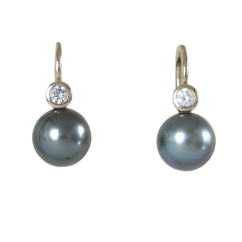 Mikimoto Tahitian Pearl Diamond Gold Earrings