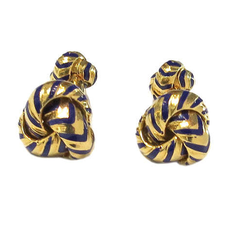 Tiffany & Co Gold Blue Enamel Knot Cufflinks