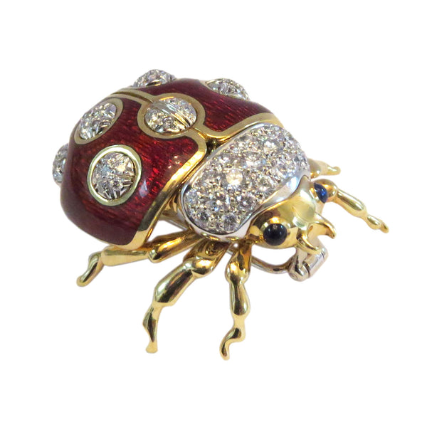 Tiffany & Co Gold Diamond Sapphire Ladybug Brooch Pin