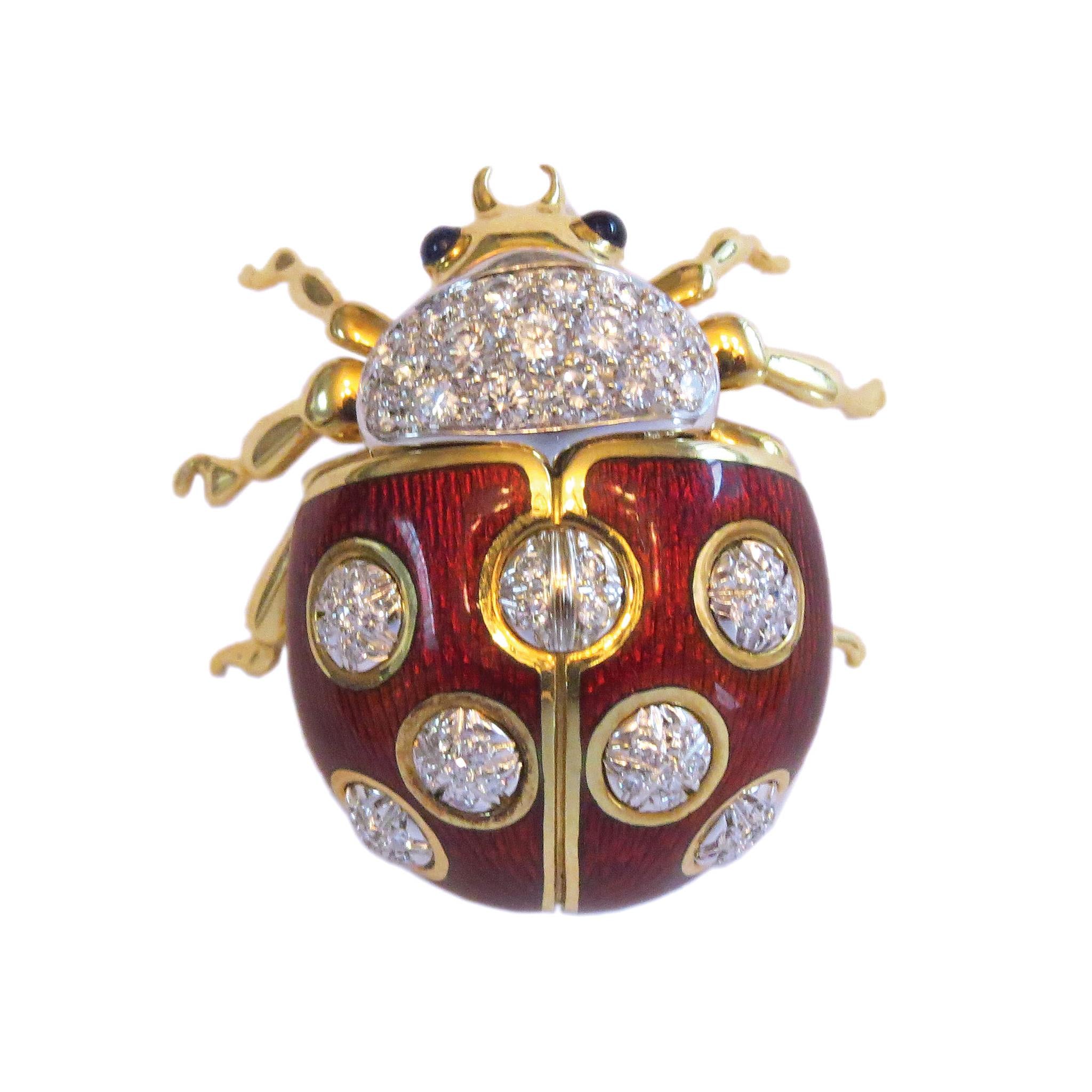 Tiffany & Co Gold Diamond Sapphire Ladybug Brooch Pin