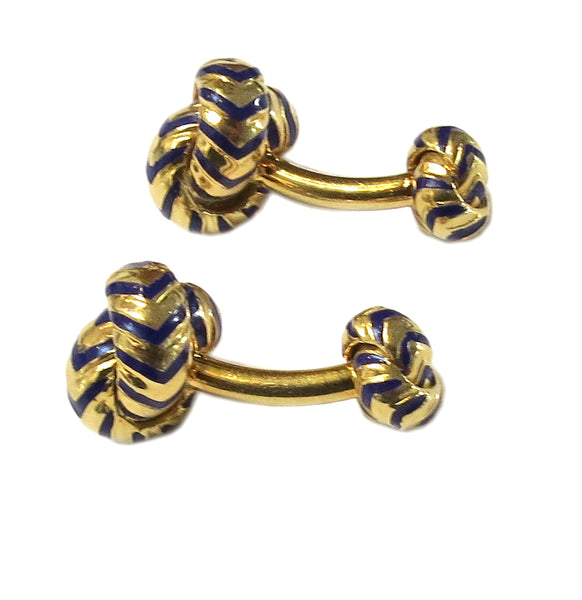 Tiffany & Co Gold Blue Enamel Knot Cufflinks