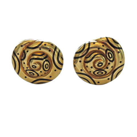 Elizabeth Gage Enamel Swirl Gold Earrings