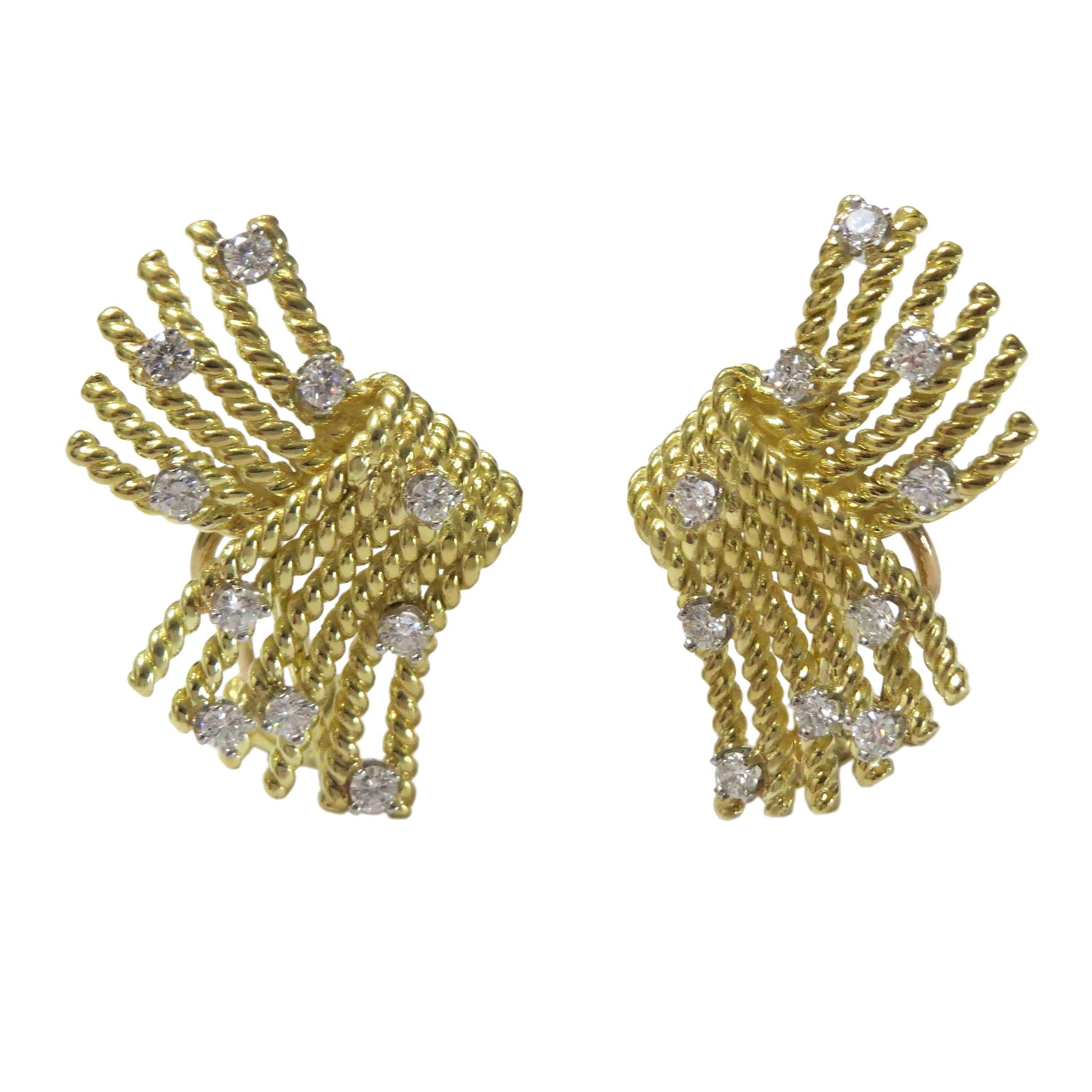 Tiffany & Co Schlumberger V Rope Diamond Gold Earrings