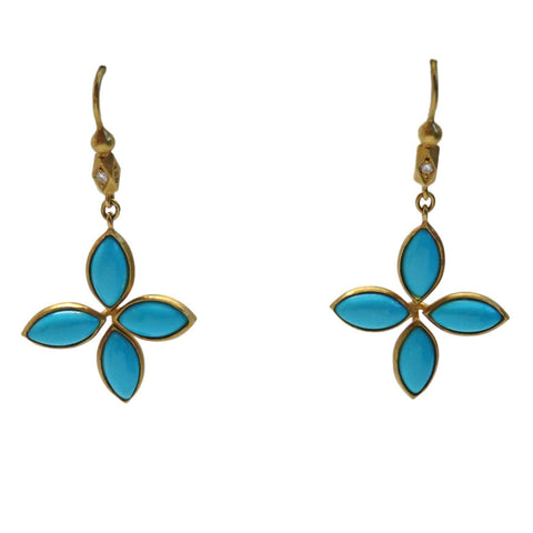 Cathy Waterman Gold Diamond Turquoise Earrings