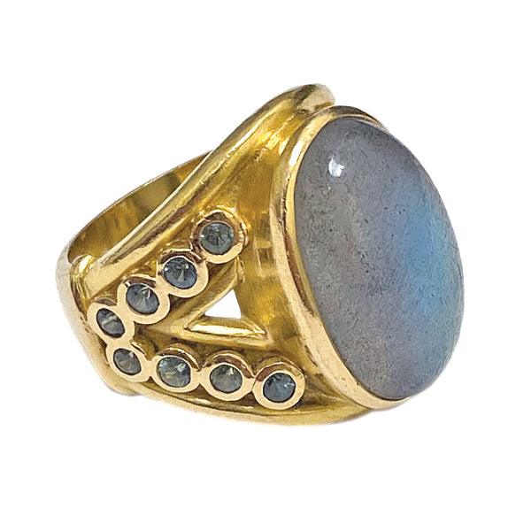 Elizabeth Locke Gold Labradorite Tsavorite Garnet Ring