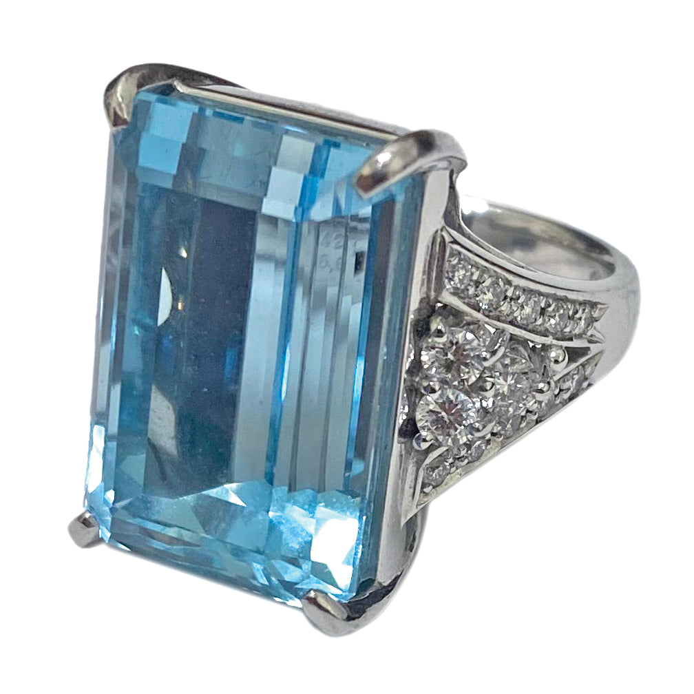 Platinum 22 Carat Aquamarine Diamond Cocktail Ring