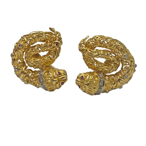 Ilias Lalaounis Gold Diamond Ruby Chimera Earrings