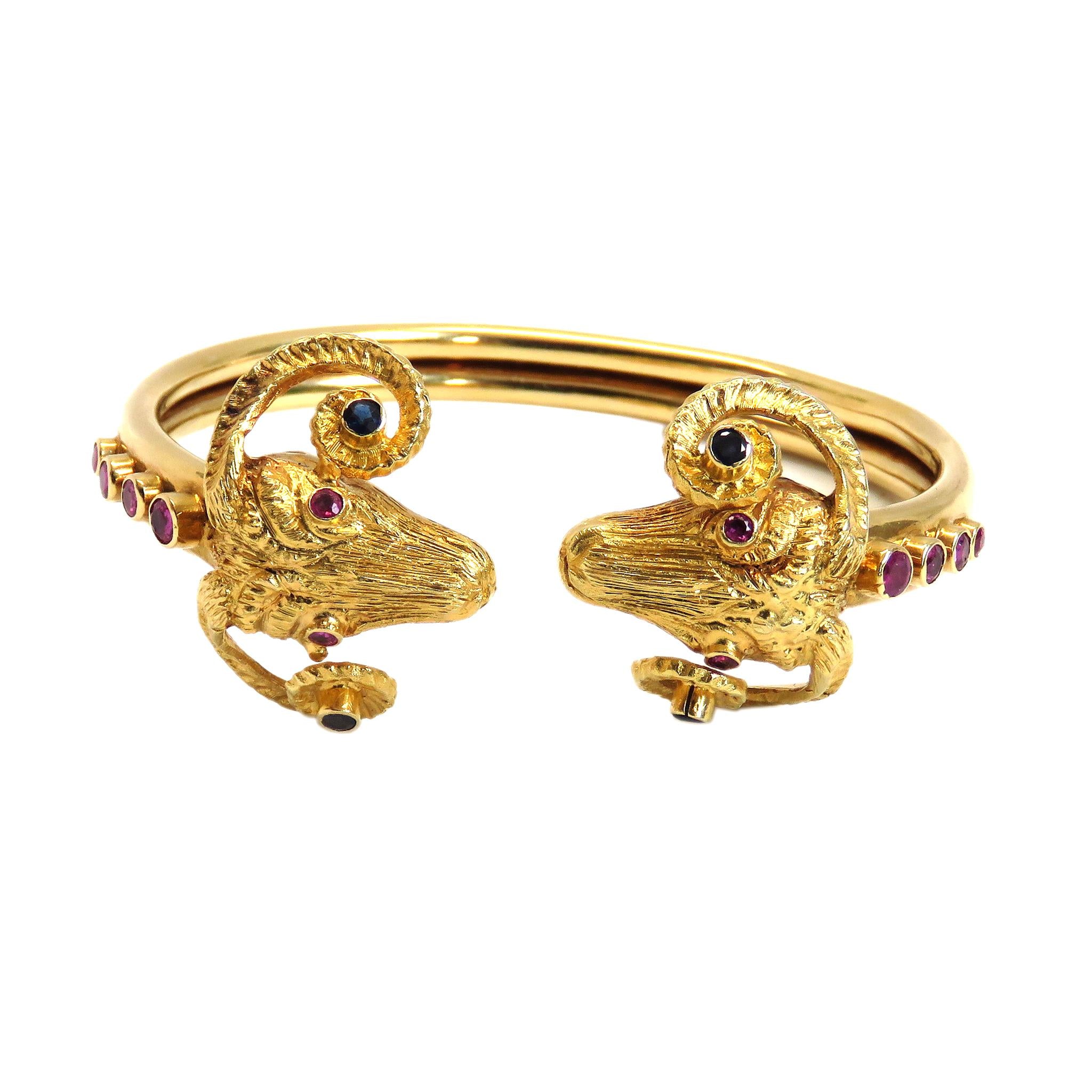 Ilias Lalaounis Gold Sapphire Ruby Ram's Head Bracelet