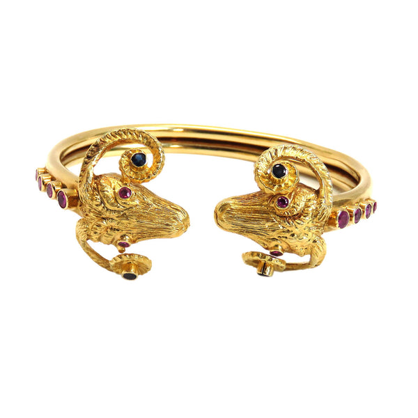 Ilias Lalaounis Gold Sapphire Ruby Ram's Head Bracelet