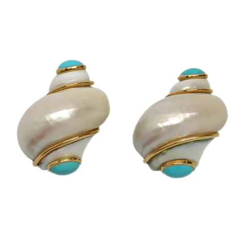 Seaman Schepps Gold Turquoise Turbo Shell Earrings