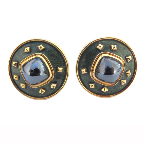 De Vroomen Enamel Hematite Gold Earrings