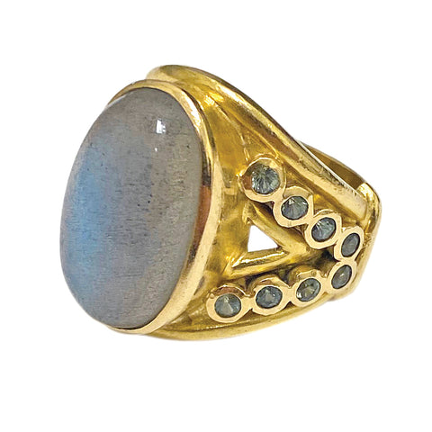 Elizabeth Locke Gold Labradorite Tsavorite Garnet Ring