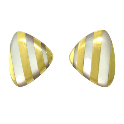 Vintage Angela Cummings Gold Mother Of Pearl Inlay Earrings