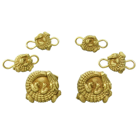 Kieselstein Cord Gold Alligator Cufflinks and Studs Set