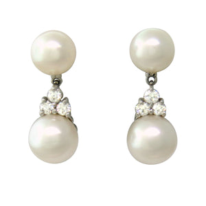 Tiffany & Co Aria Collection Platinum Diamond Pearl Drop Earrings
