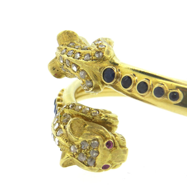 Ilias Lalaounis For Zolotas Greece Gold Ruby Diamond Sapphire Bangle Bracelet