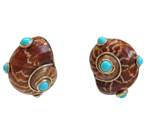 Maz Gold Shell Turquoise Earrings