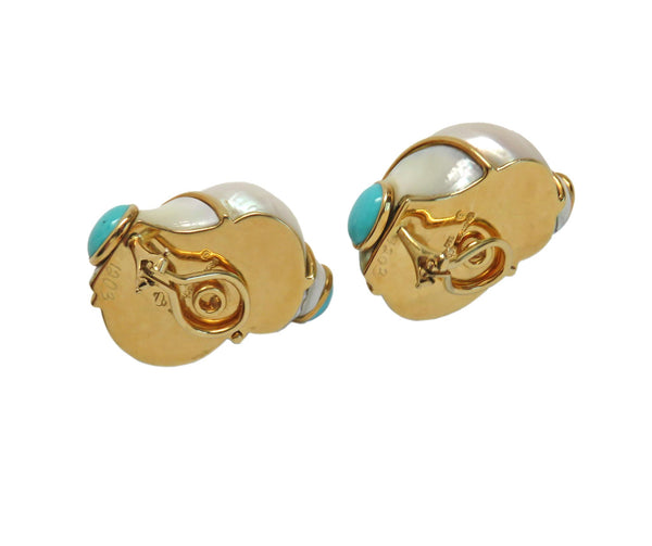 Seaman Schepps Gold Turquoise Turbo Shell Earrings