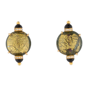 Lotus Arts de Vivre Gold Glass Onyx Diamond Earrings