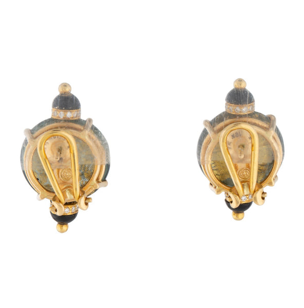 Lotus Arts de Vivre Gold Glass Onyx Diamond Earrings