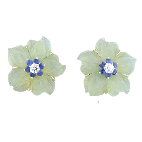 Seaman Schepps Clematis Flower Gold Crystal Diamond Sapphire Earrings