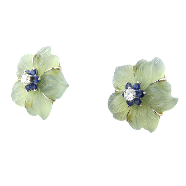 Seaman Schepps Clematis Flower Gold Crystal Diamond Sapphire Earrings