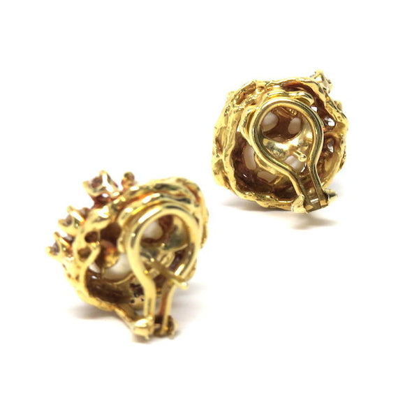 1970s Arthur King Gold Diamond Pearl Earrings